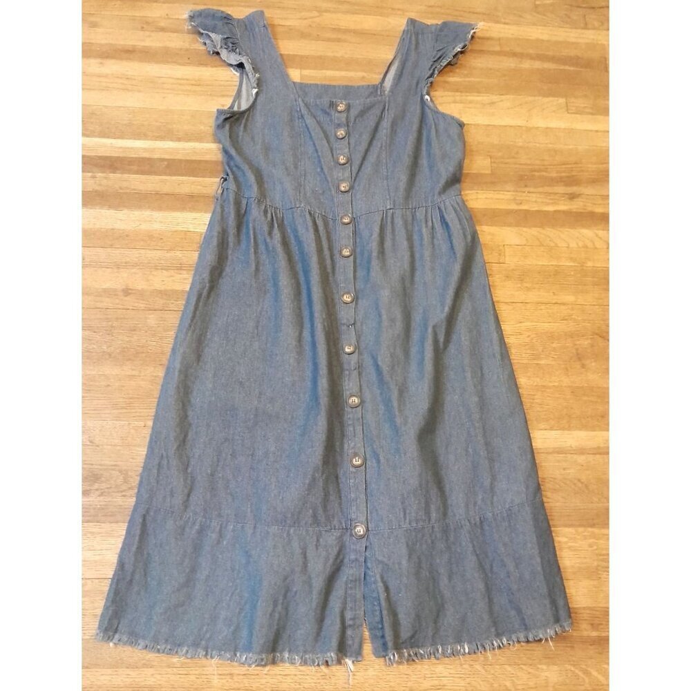 Womens Raw Hem Flutter Sleeve Cowgirl Western Rodeo Denim Size XL Midi Dress